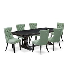 7 Pieces Dining Set Contains a Rectangle Kitchen Table and 6 Modern Chairs