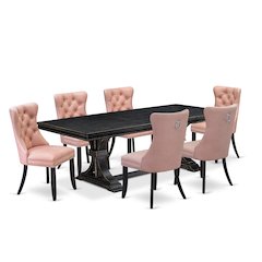 7 Pieces Dining Set Contains a Rectangle Kitchen Table and 6 Modern Chairs