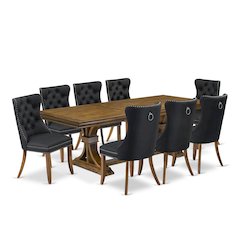 9 piece Modern Dining Table Set of a Kitchen Table and 8 Dark Grey Dinner Chairs