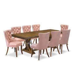 9 piece Mid Century Dining Table Set of a Kitchen Table and 8 Dinner Chairs