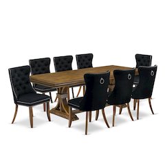 9 Pieces Dining Table Set a Rectangle Table and 8 Linen fabric Dining Chairs