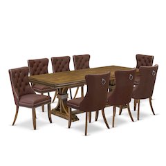9 piece Kitchen Table Set of a Dining Table and 8 Faux Leather Dinner Chairs