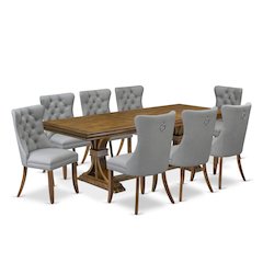9 Pieces Dining Table Set a Rectangle Table and 8 Dining Chairs, Antique Walnut