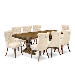 9 Pieces Dining Table Set a Rectangle Table and 8 Linen fabric Dining Chairs