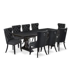 9 Pieces Dining Table Set a Rectangle Table and 8 Dining Chairs