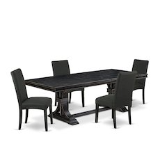 5 piece modern dining set of a breakfast table and 4 Linen Fabric kitchen chairs