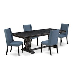 5 piece dining set consists of a dinner table and 4 Linen Fabric dining chairs