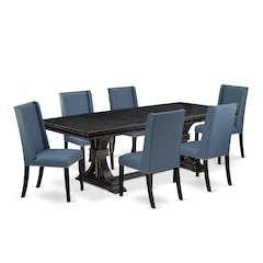 7 piece kitchen set of a kitchen table and 6 Linen Fabric parson chairs