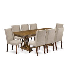 9 piece kitchen table set of a rectangular table and 8 parson chairs