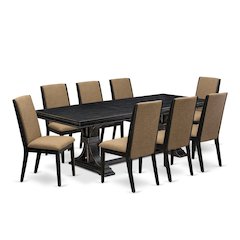 9 piece kitchen set a kitchen table & 8 Linen Fabric dining chairs & black legs
