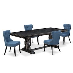5 piece Dining Table Set of a Modern Table and 4 Mid Century Dining Chairs