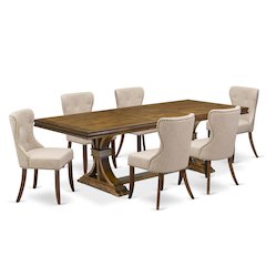 7 piece Dining Table Set of a Modern Dining Table and 6 Upholstered Chairs