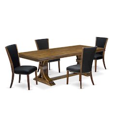 5 piece Kitchen Table Set of a Dining Table and 4 Linen Fabric Dinner Chairs