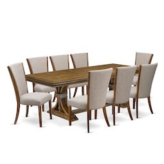 9 piece Dining Table Set a Kitchen Table and 8 Linen Fabric Dining room Chairs