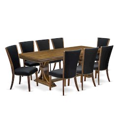 9 piece Dining Table Set a Dining Table and 8 Linen Fabric Dining room Chairs