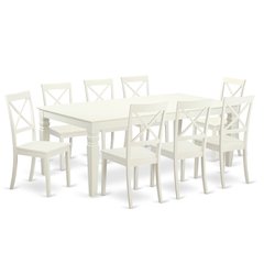 9  PcTable  and  chair  set  with  a  Dining  Table  and  8  Dining  Chairs  in  Linen  White