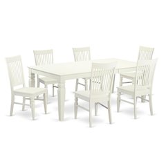 Elegant White Rectangular Dining Table Set for 6 with Wooden Chairs