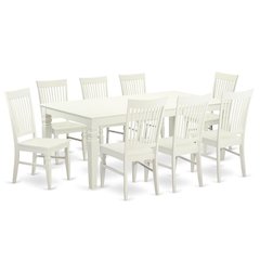 Elegant 9-Piece White Dining Table Set for 8 with Solid Wood Chairs