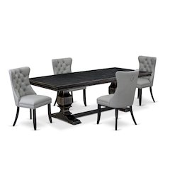 5 piece dining set includes a wooden table and 4 Faux Leather parson chairs