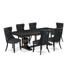 7 Pieces Dining Set Contains a Rectangle Kitchen Table and 6 Modern Chairs
