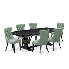 7 Pieces Dining Set Contains a Rectangle Kitchen Table and 6 Modern Chairs