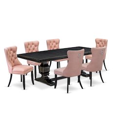 7 Pieces Dining Set Contains a Rectangle Kitchen Table and 6 Modern Chairs