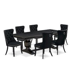 7 piece dining room set of a kitchen table and 6 Linen Fabric upholstered chairs