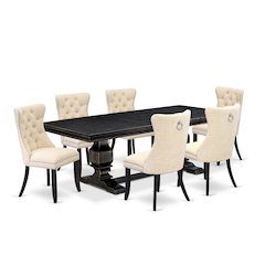 7 piece dining room set of a kitchen table and 6 Linen Fabric parson chairs