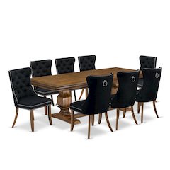 9 Pieces Dining Table Set a Rectangle Table and 8 Linen fabric Dining Chairs