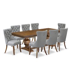 9 Pieces Dining Table Set a Rectangle Table and 8 Dining Chairs, Antique Walnut