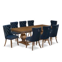 9 Pieces Dining Table Set a Rectangle Table and 8 Dining Chairs, Antique Walnut