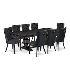 9 Pieces Dining Table Set a Rectangle Table and 8 Dining Chairs
