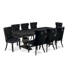 9 piece kitchen table set of a dining table and 8 Linen Fabric kitchen chairs