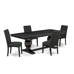 5 piece kitchen set of a dinner table and 4 Linen Fabric parson chairs