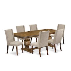 7 piece dining table set of a dinner table and 6 Linen Fabric upholstered chairs