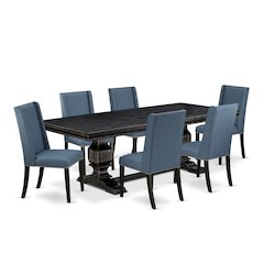7 piece dining room set of a breakfast table and 6 Linen Fabric dining chairs