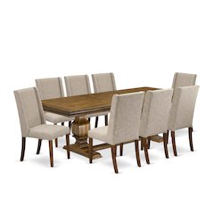 9 piece modern dining set a breakfast table and 8 Linen Fabric kitchen chairs