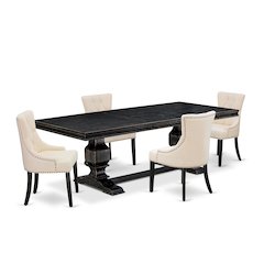 5 piece kitchen set of a table and 4 Linen Fabric dining chairs & black legs