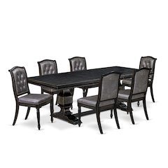7 piece Dining Room Set of a Dinner Table and 6 Modern Dining Chairs