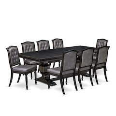 9 piece Modern Dining Table Set of a Wood Table and 8 Dinning Chairs