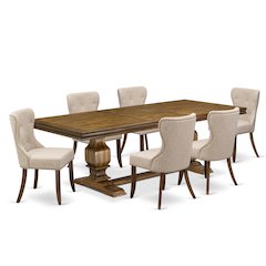 7 piece Modern Dining Set of a Wooden Table and 6 Modern Dining Chairs