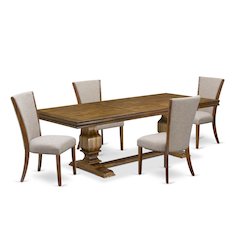 5 piece Kitchen Table Set of a Dining Table and 4 Linen Fabric Dinner Chairs