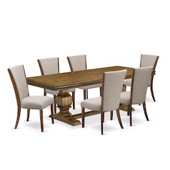 7 piece Modern Dining Table Set a Kitchen Table and 6 Linen Fabric Dinner Chairs