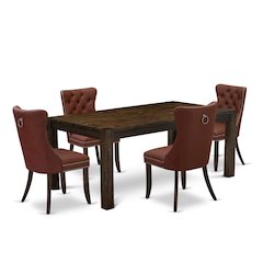 5 Piece Modern Dining Set Contains a Rectangle Rustic Wood Kitchen Table