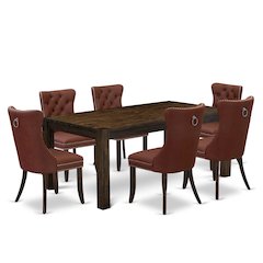 7 Piece Dining Table Set Consists of a Rectangle Rustic Wood Table