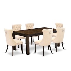 7 Piece Dinette Set Contains a Rectangle Rustic Wood Kitchen Table