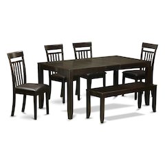 Dining Table Set for 6 with Leaf Extension, 4 Chairs, and Bench