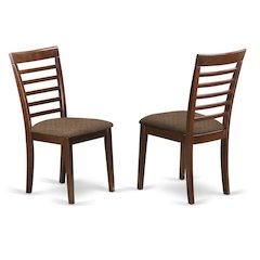 Solid Wood Ladder-Back Dining Chair with Linen Upholstered Seat, Mahogany, Set of 2