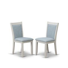 MZC0T15 Dining Room Chairs Set of 2 - Baby Blue Linen Fabric Seat and High Chair Back -Wire Brushed Linen White Finish (SET OF 2)