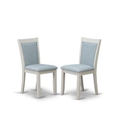 Solid Wood Linen-Upholstered High-Back Dining Chairs, Baby Blue, Set of 2